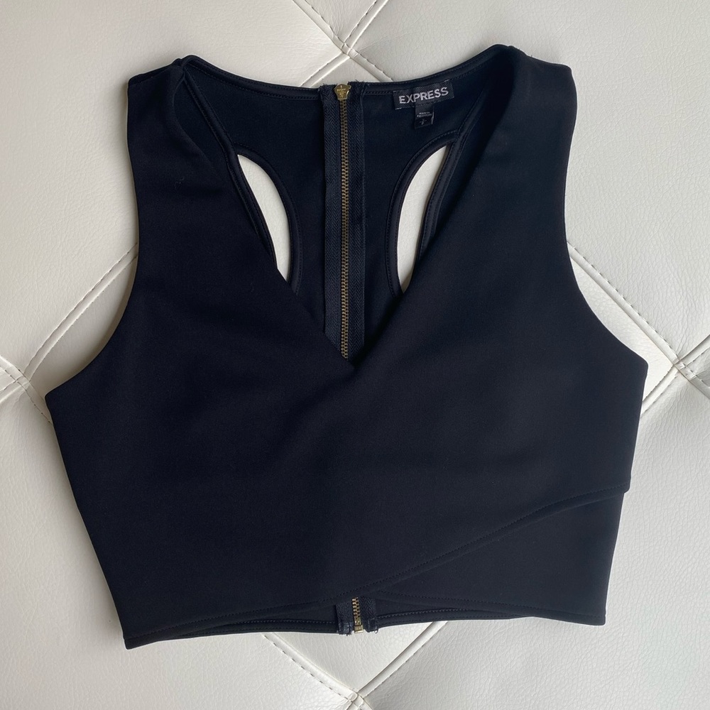 Strappy black zip up tank